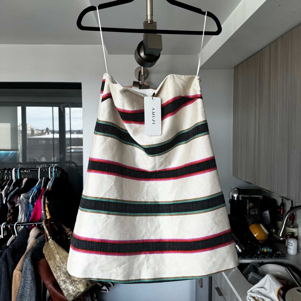 Cienne New York The Michele Cotton Striped Mini Dress Beige Multi NWT Size 8 - Picture 5 of 11